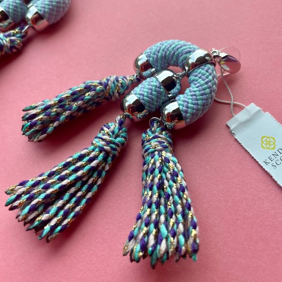NWT Kendra Scott Tassel Chandelier Earrings Pale Blue Mix - Picture 3 of 15